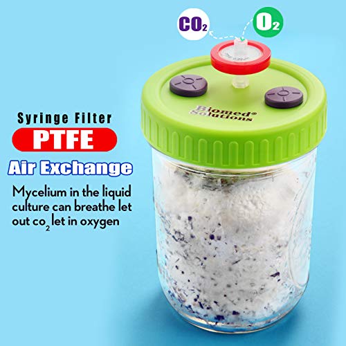 6Pcs Wide Mouth Liquid Culture Lid Food Grade Plastic Grain Spawn Cultivation Mason Jar Lid with 0.22um PTFE Syringe Filter &2pcs 20mm Self Healing Injection Ports For Mushroom Biomed Solutions…