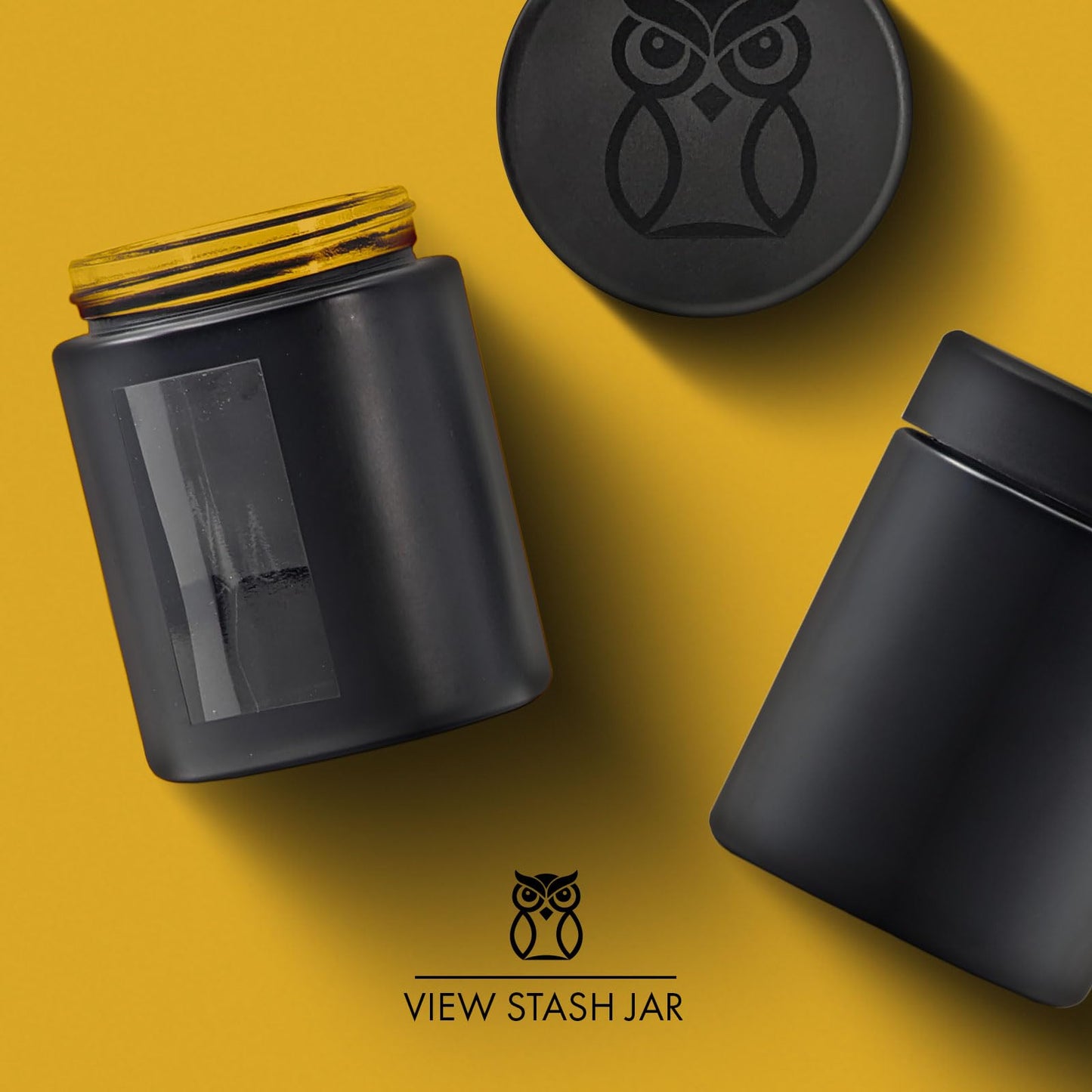 Stash Jar Smell Proof Container (4 oz) Viewing Jars for Herbs, Spices, Coffee, Teas & More, Air Tight Jar, Thick UV Protection Glass, Smell Proof Herb Storage (Set of 4) (Matte Black)