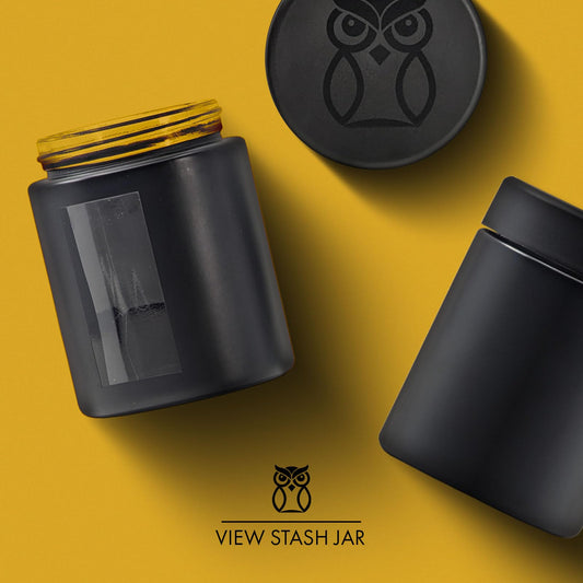 Stash Jar Smell Proof Container (4 oz) Viewing Jars for Herbs, Spices, Coffee, Teas & More, Air Tight Jar, Thick UV Protection Glass, Smell Proof Herb Storage (Set of 4) (Matte Black)