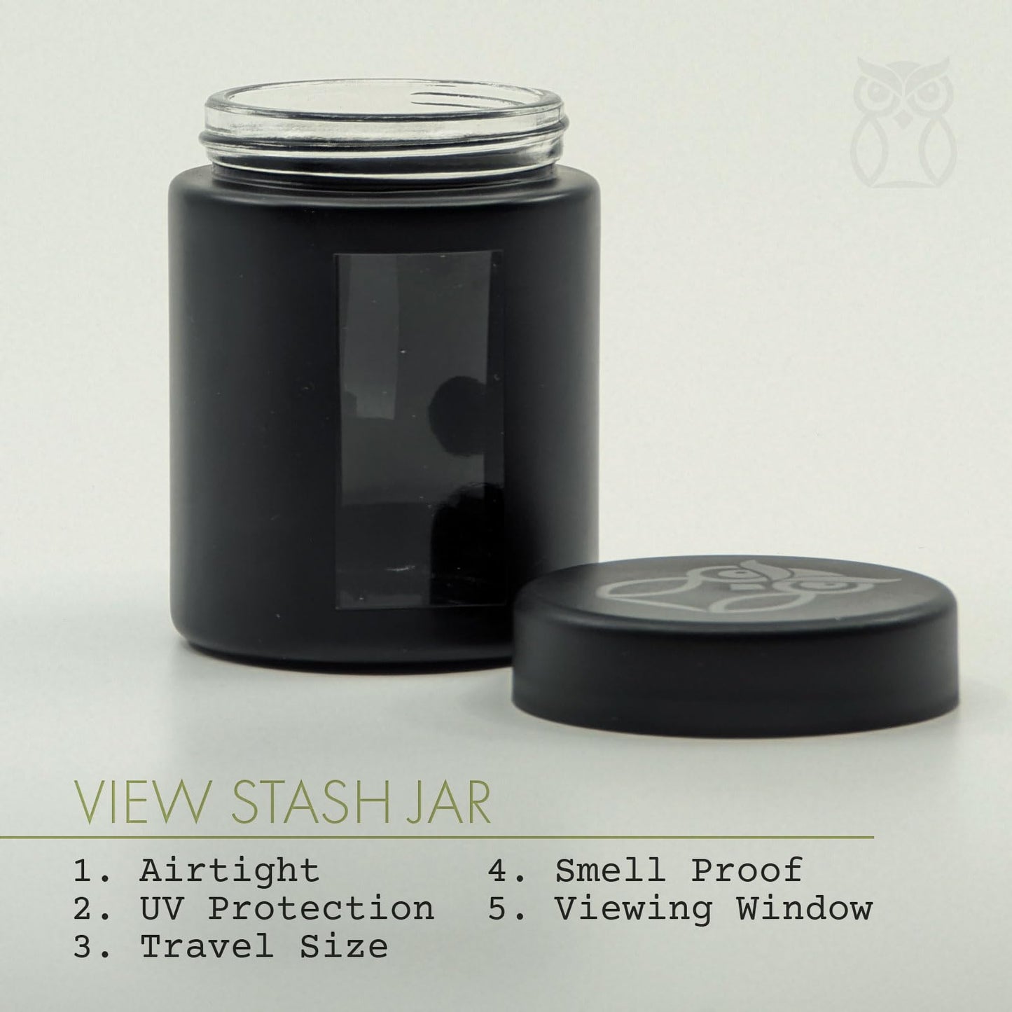 Stash Jar Smell Proof Container (4 oz) Viewing Jars for Herbs, Spices, Coffee, Teas & More, Air Tight Jar, Thick UV Protection Glass, Smell Proof Herb Storage (Set of 4) (Matte Black)