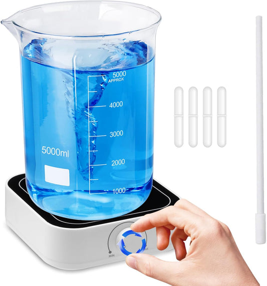 FOUR E'S SCIENTIFIC 5L Magnetic Stirrer with Magnetic Stir Bar and Magnetic Stir Bar Retriever, Max Stirring Capacity 5000ml, 500-3000RPM Magnetic Mixer(No Heating)