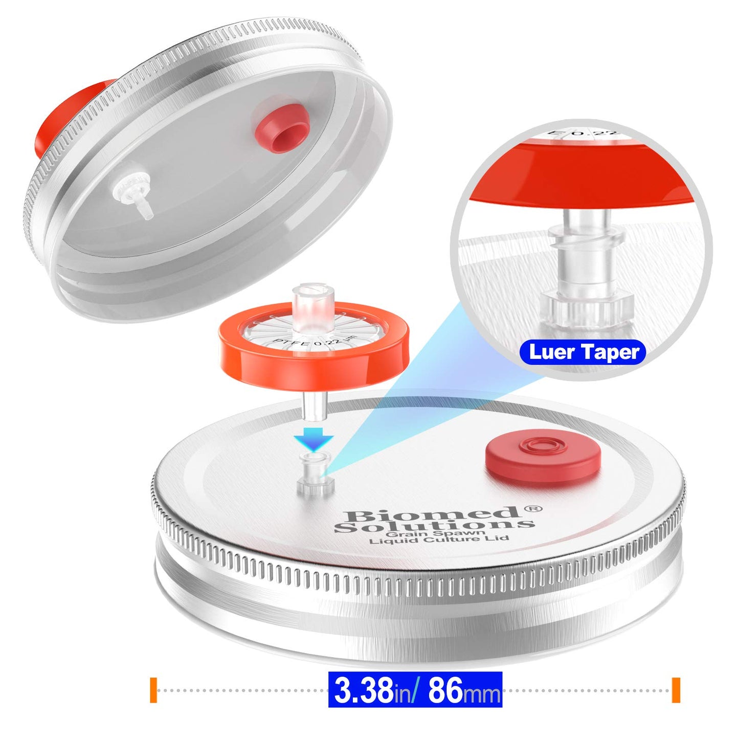6Pcs Wide Mouth Mushroom Liquid Culture Lid Grain Spawn Cultivation Mason Jar Lid with 0.2 micron PTFE Syringe Filter & 20mm Self Healing Injection Ports For Mushroom Growing Mycology(Silver)