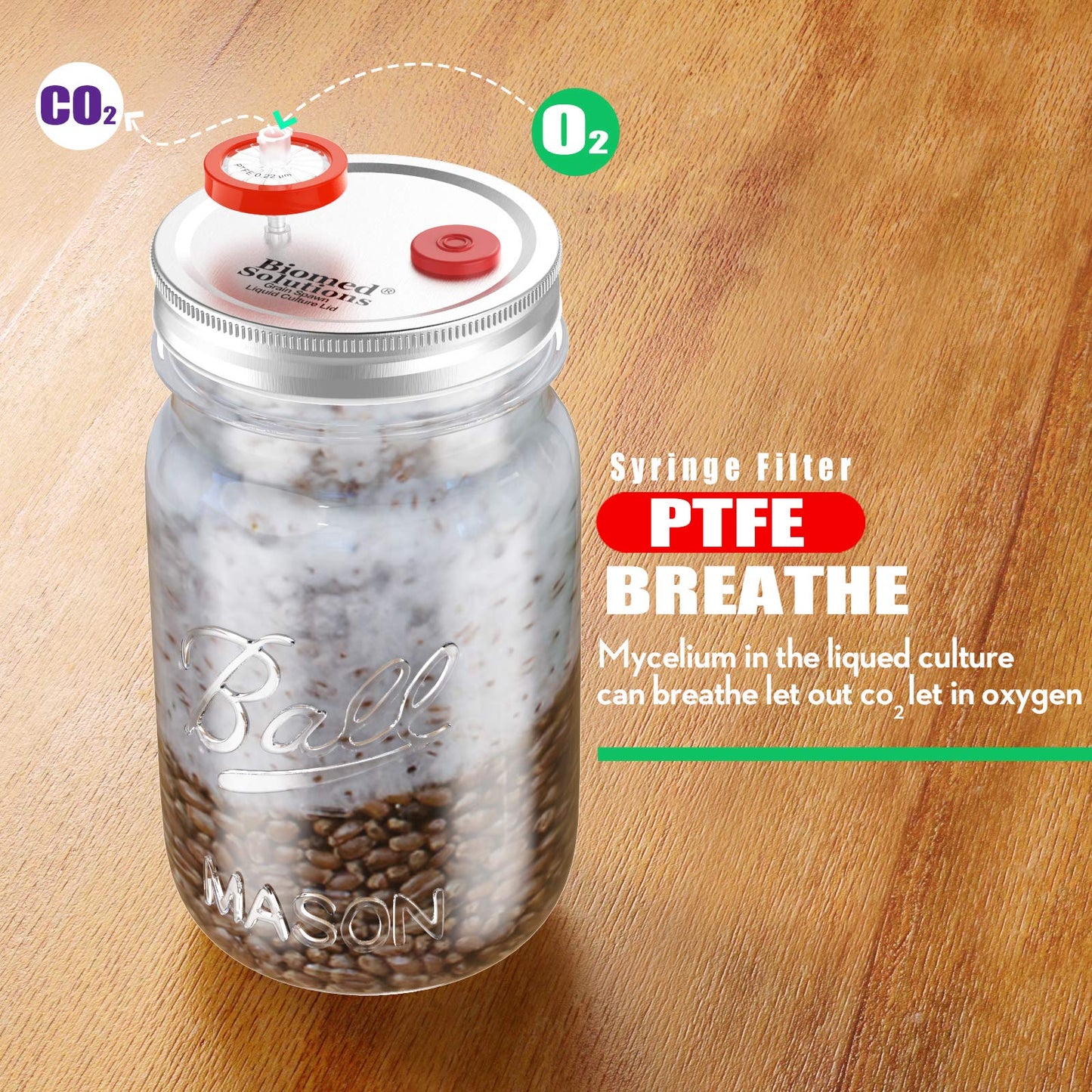6Pcs Wide Mouth Mushroom Liquid Culture Lid Grain Spawn Cultivation Mason Jar Lid with 0.2 micron PTFE Syringe Filter & 20mm Self Healing Injection Ports For Mushroom Growing Mycology(Silver)